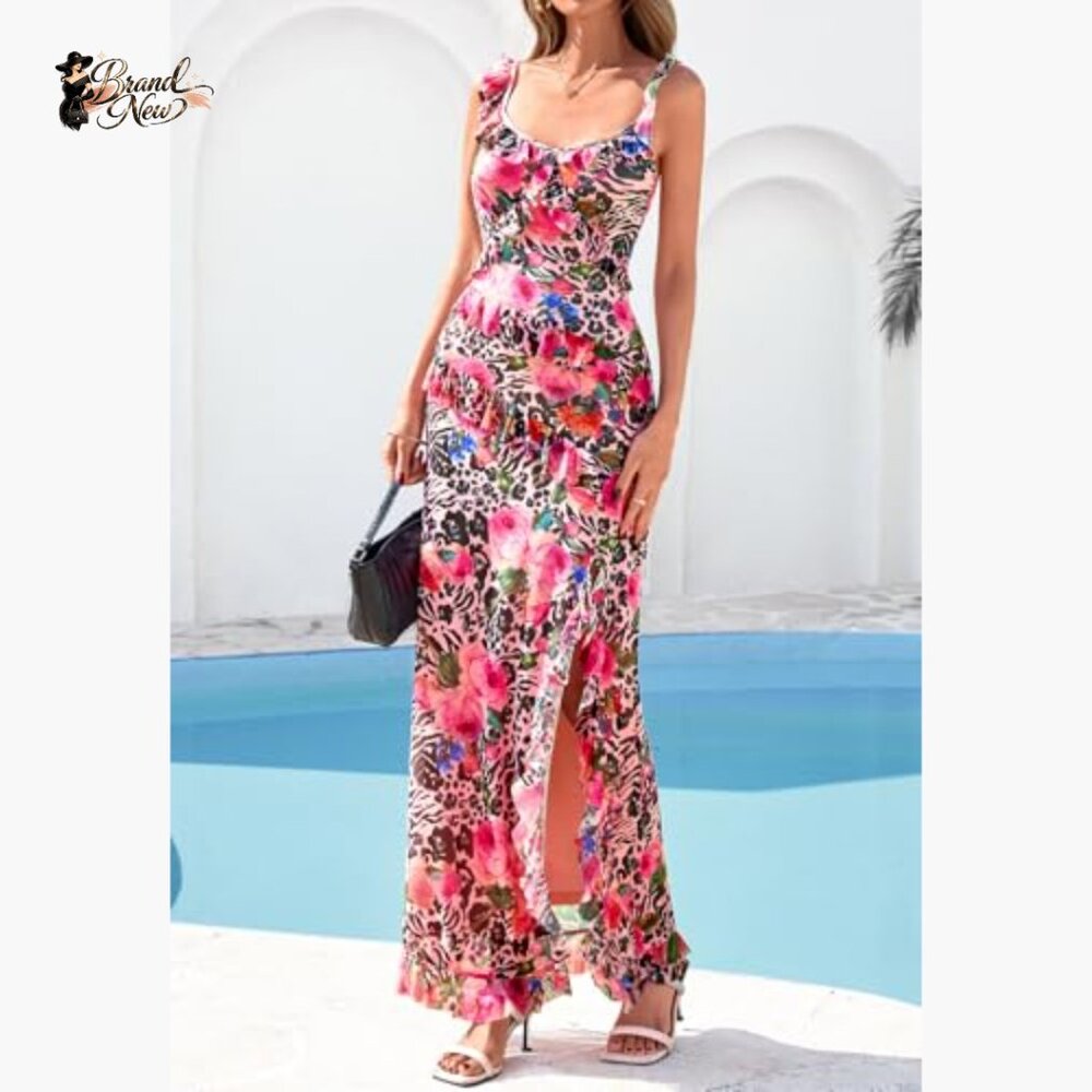 Polyester Elastane Mesh Lined Maxi Dress with Spa… - image 3